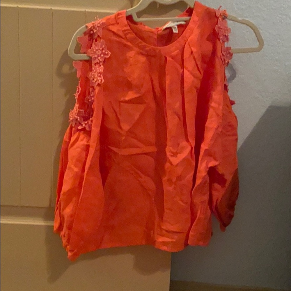 Peach/pink open shoulder summer blouse
